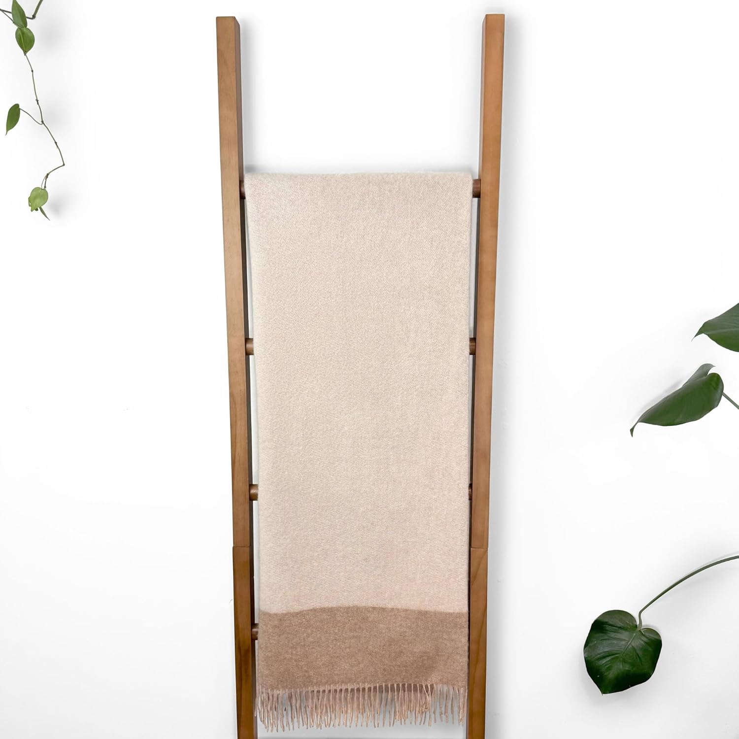 100% Cashmere Throw Blanket Natural Undyed Cashmere 67"x57" Reversible Jacquard Design Neutral Colors - Image 8