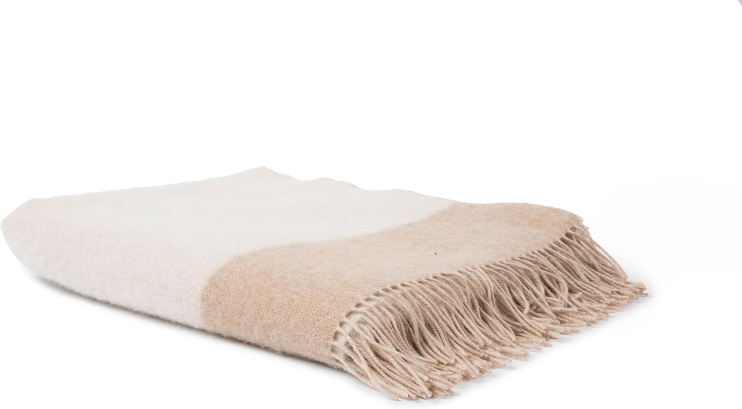 100% Cashmere Throw Blanket Natural Undyed Cashmere 67"x57" Reversible Jacquard Design Neutral Colors - Image 6