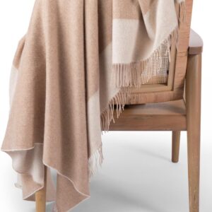 100% Cashmere Throw Blanket Natural Undyed Cashmere 67"x57" Reversible Jacquard Design Neutral Colors
