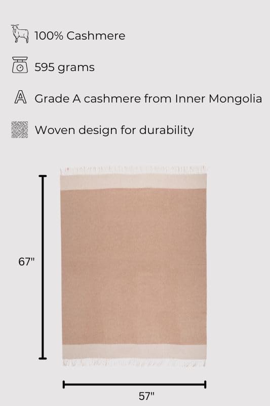 100% Cashmere Throw Blanket Natural Undyed Cashmere 67"x57" Reversible Jacquard Design Neutral Colors - Image 3
