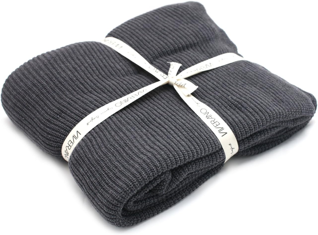 100% Organic Cotton Knit Throw Blanket with Tassels (60x80) Soft Pure Warm Lightweight Non-Toxic Eco-Friendly (4 Colors) (Charcoal)