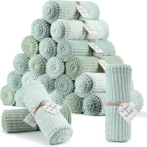24 Pcs Sage Green Wedding Flannel Throw Blanket Bulk 50 x 60 Inch with to Have to Hold Card Striped Ribbed Soft Throw Blanket Lightweight Blankets for All Seasons Wedding Gifts Sofa Room(Sage Green)