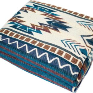 Alpaca Wool Throw Blanket,Queen Size Native Design Wool Blanket, Throw Aztec Pattern Alpaca Wool Throw Blanket (Blue, Queen 93" x 82")