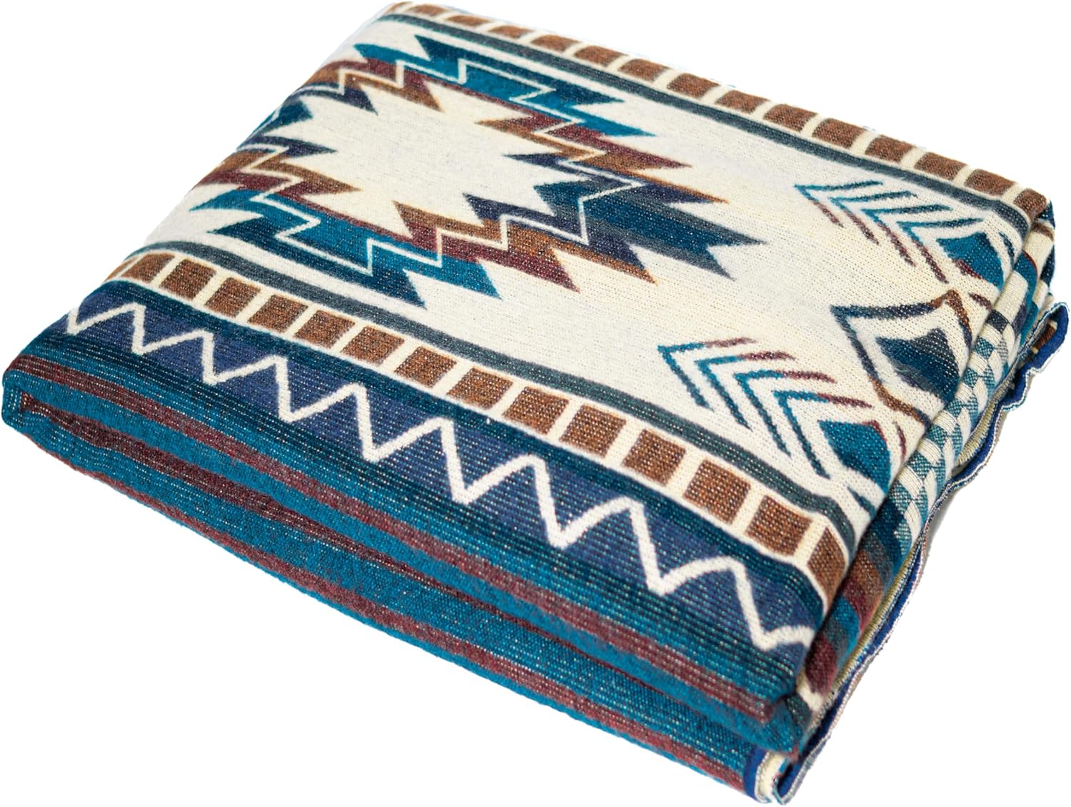 Alpaca Wool Throw Blanket,Queen Size Native Design Wool Blanket, Throw Aztec Pattern Alpaca Wool Throw Blanket (Blue, Queen 93" x 82")