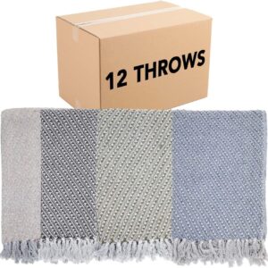 Arkwright Common Ground Bulk Blankets - Pack of 12 - Reversible 100% Cotton All Season Lightweight Couch Bed Throws for Wedding Guests, Travel, and Outdoor Events, 50 x 70 in, Diagonal