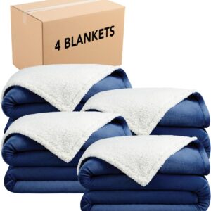 Arkwright Sherpa Fleece Throw Blanket - Case of 4 - Plush Fluffy Warm Reversible Soft Sherpa Throw Blanket for Home, Couch, Sofa, Bed, Camping and Travel, 90x90 in, Queen, Navy