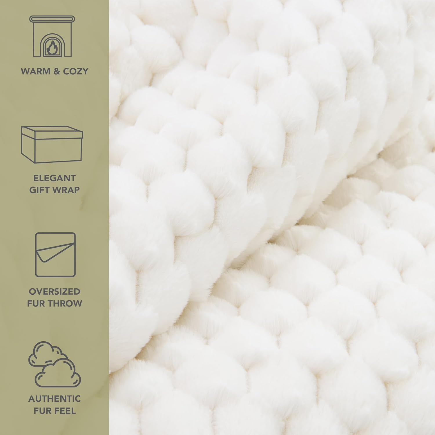 Aston & Arden Faux Fur Blanket Set of 3 50x70 Cottontail Ivory i##e##s: Ultra Soft ^^ Luxury ^^ Plush ^^ Fluffy ^^ Real Furry Texture ^^ Rabbit Tail ^^ Decorative ^^ Giftable Box ^^ Throw ^^ Bed :i##e##s - Image 4