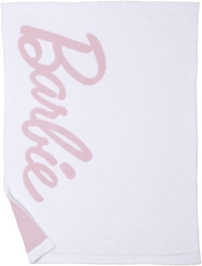 Barefoot Dreams CozyChic Barbie Blanket, Throw Blanket, Plush Blanket-45\u201D x 60\u201D, Sea Salt\/Dusty Rose