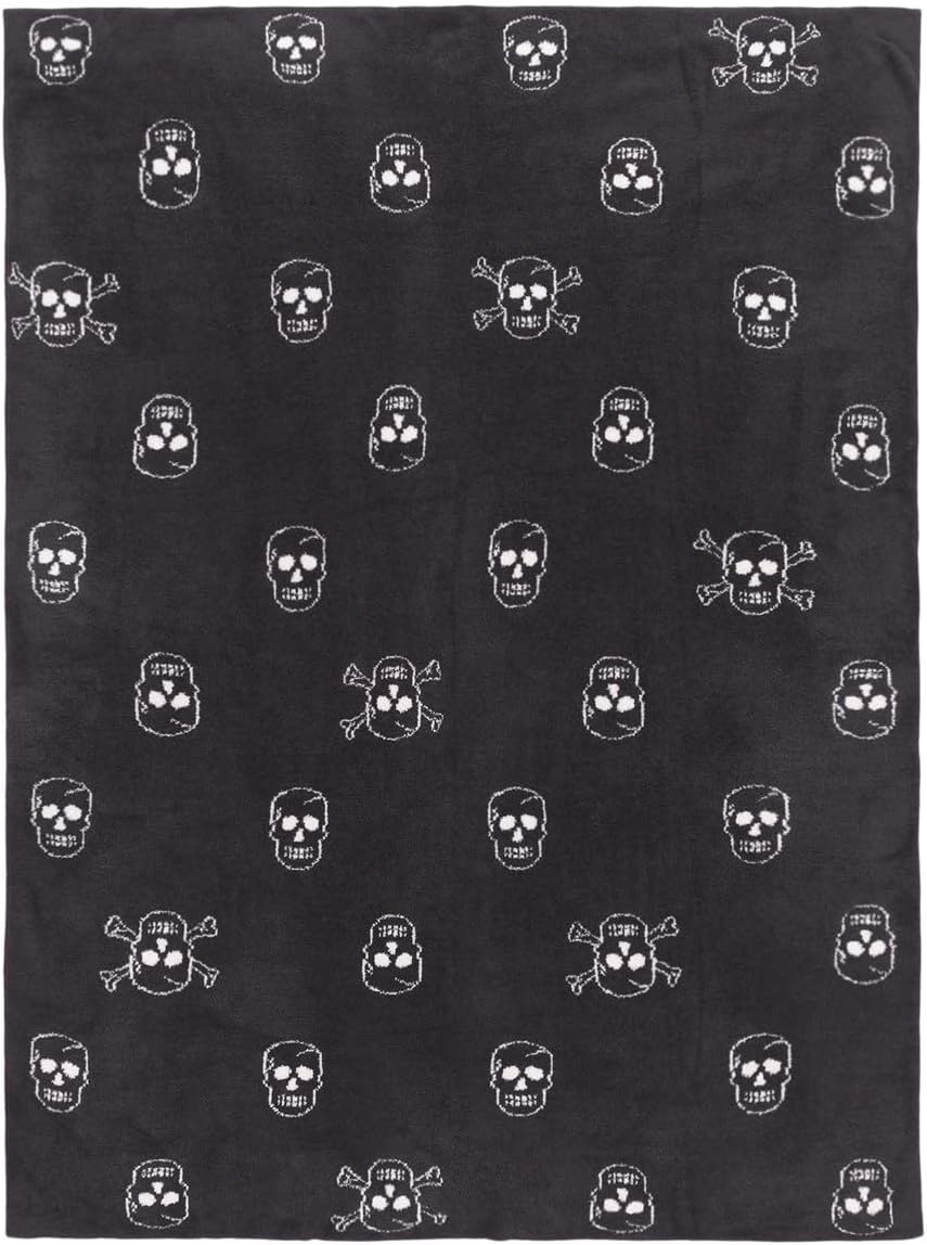 Barefoot Dreams CozyChic Skull Throw, Throw Blanket, Soft Blanket, Carbon/Almond, 54” x 72” - Image 2