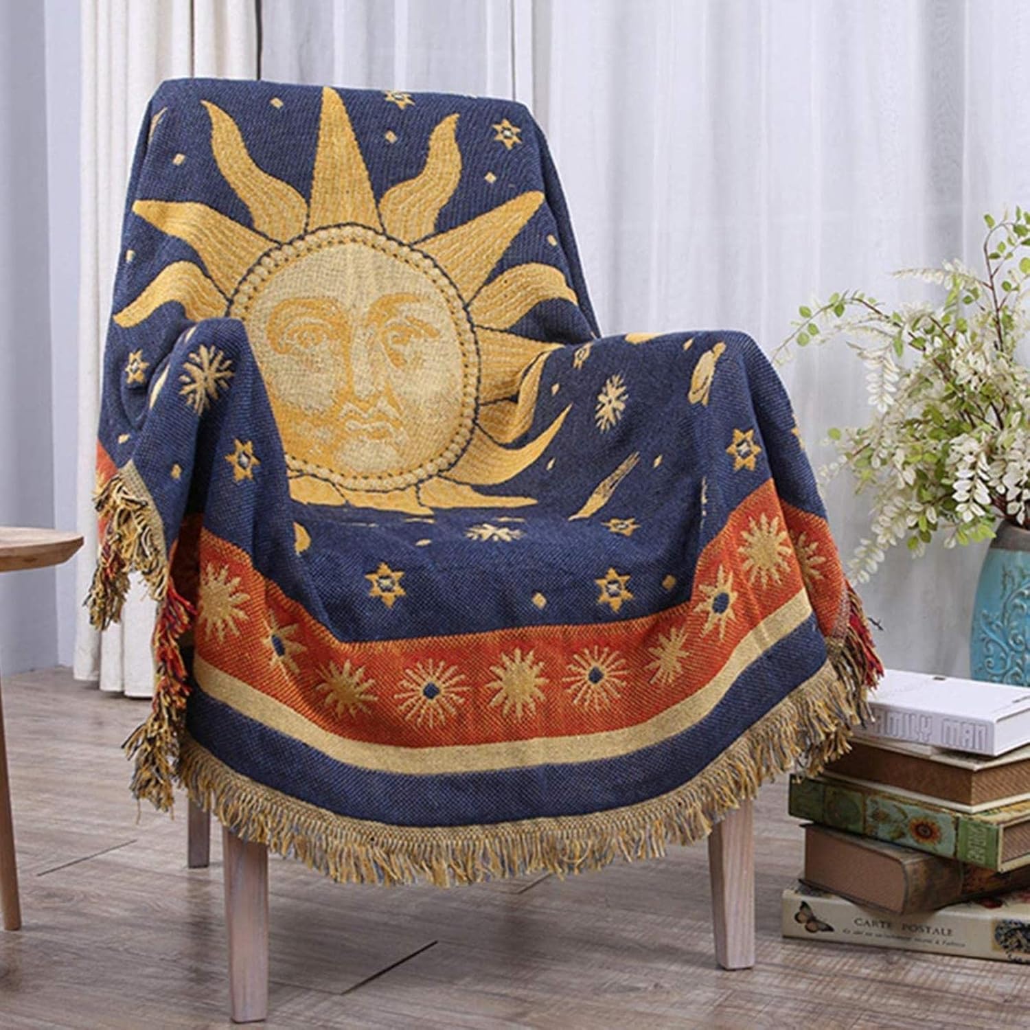 Blanket,100% Pure Cotton Ethnic Style Woven Throw Blanket Featuring Decorative Fringes Super Soft Sofa Blanket Home Decor for Chair Bed Couch 51" X 71"