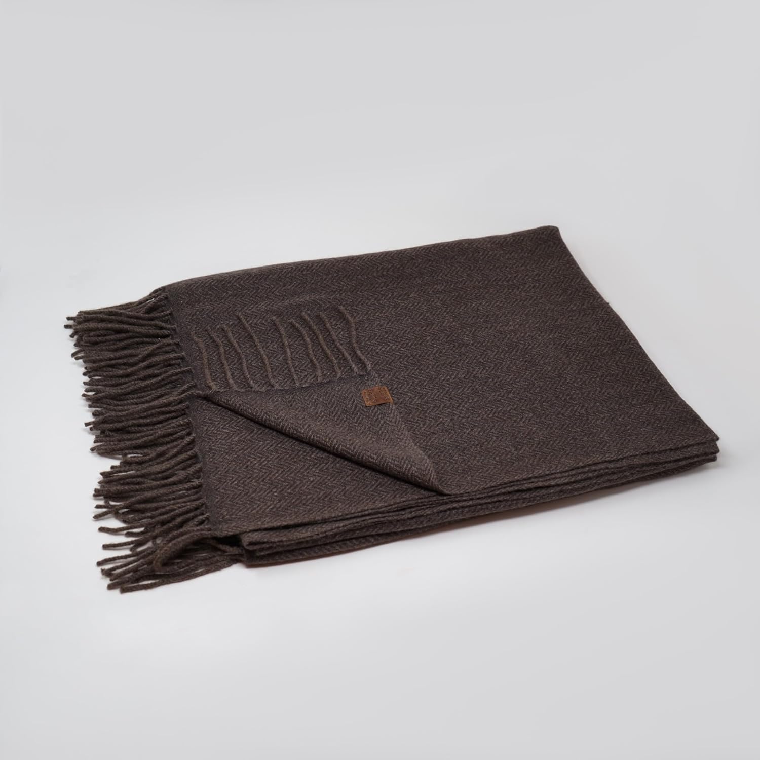 Borges & Scott Signature - 100% Cashmere Blanket Throw - Brown Herringbone - Image 2