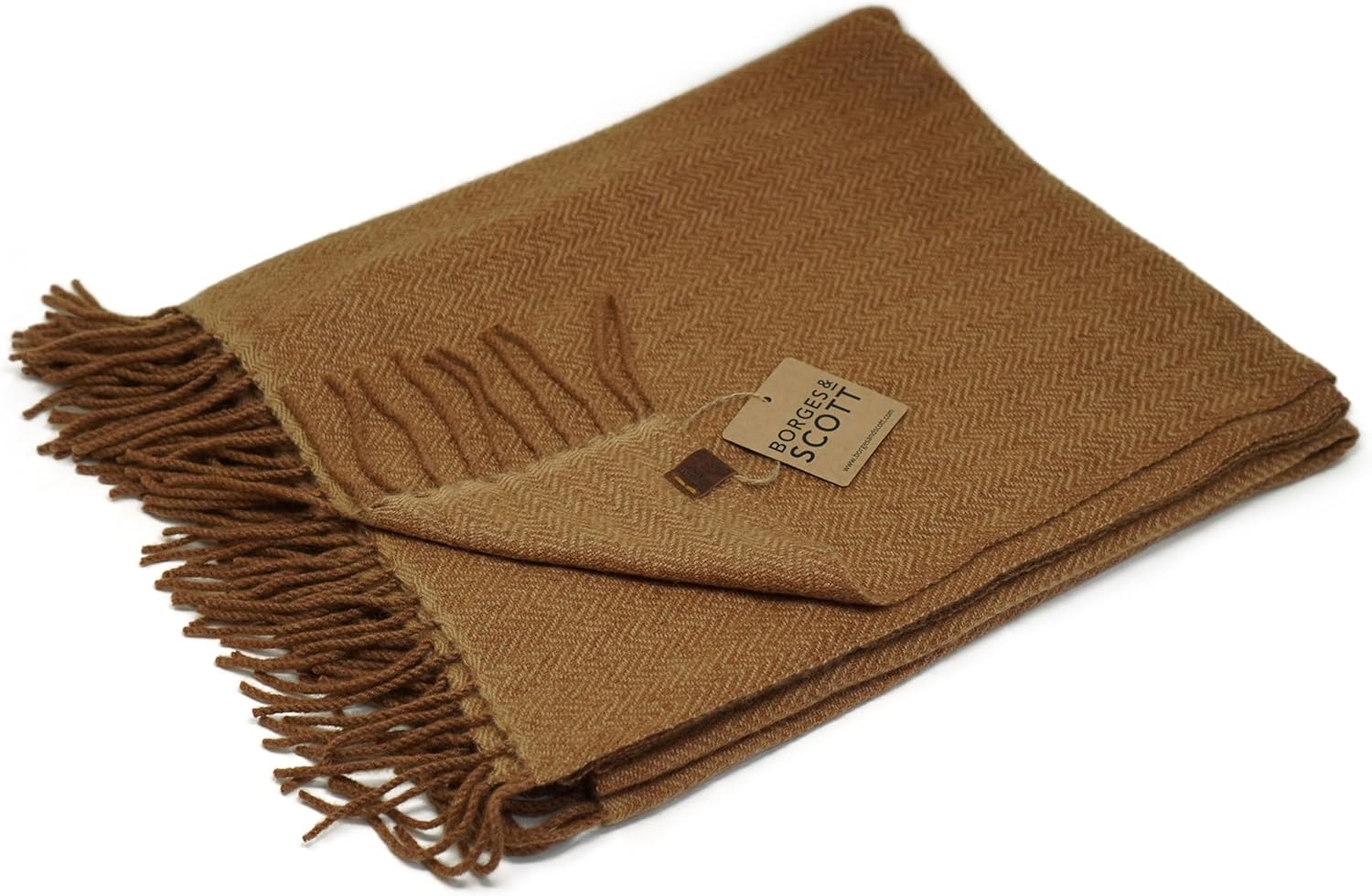 Borges & Scott Signature - 100% Cashmere Blanket Throw - Brown Herringbone - Image 8