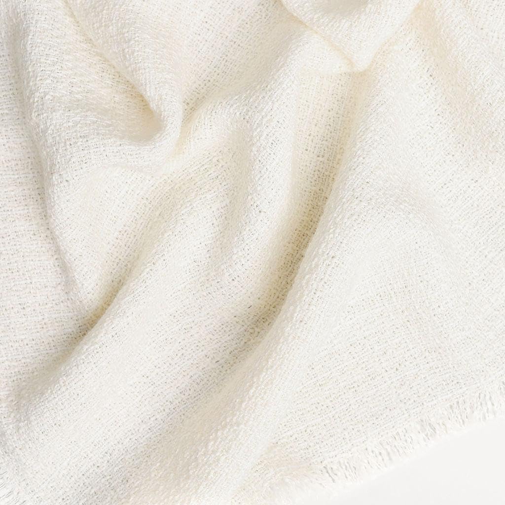 Boucle Home Cream White Woolen Throw Blanket | Large 57\u201D X 70\u201D Inches + 1" Fringe | Acrylic Blend Couch, Sofa, and Bed Blanket | Interior Home Decor Design | Decorative Living Room with Fringe - Image 4