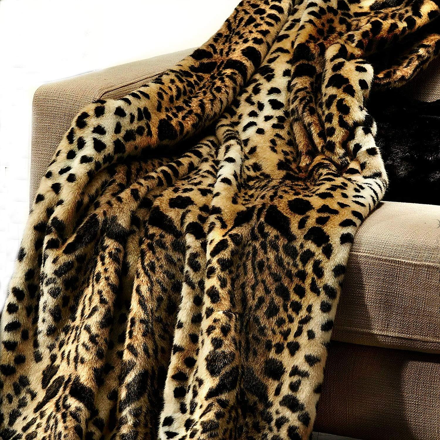 Brown Spotted Leopard Throw Blanket, Luxury Fur, Minky Cuddle Lining, (48"x60")