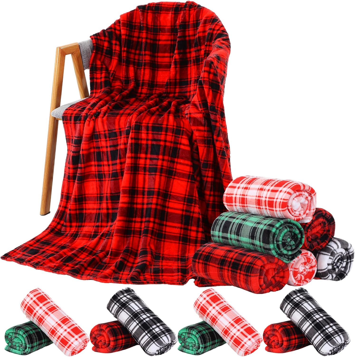Buryeah 32 Pcs Buffalo Plaid Blankets Throws 60 x 50 Inches Flannel Checkered