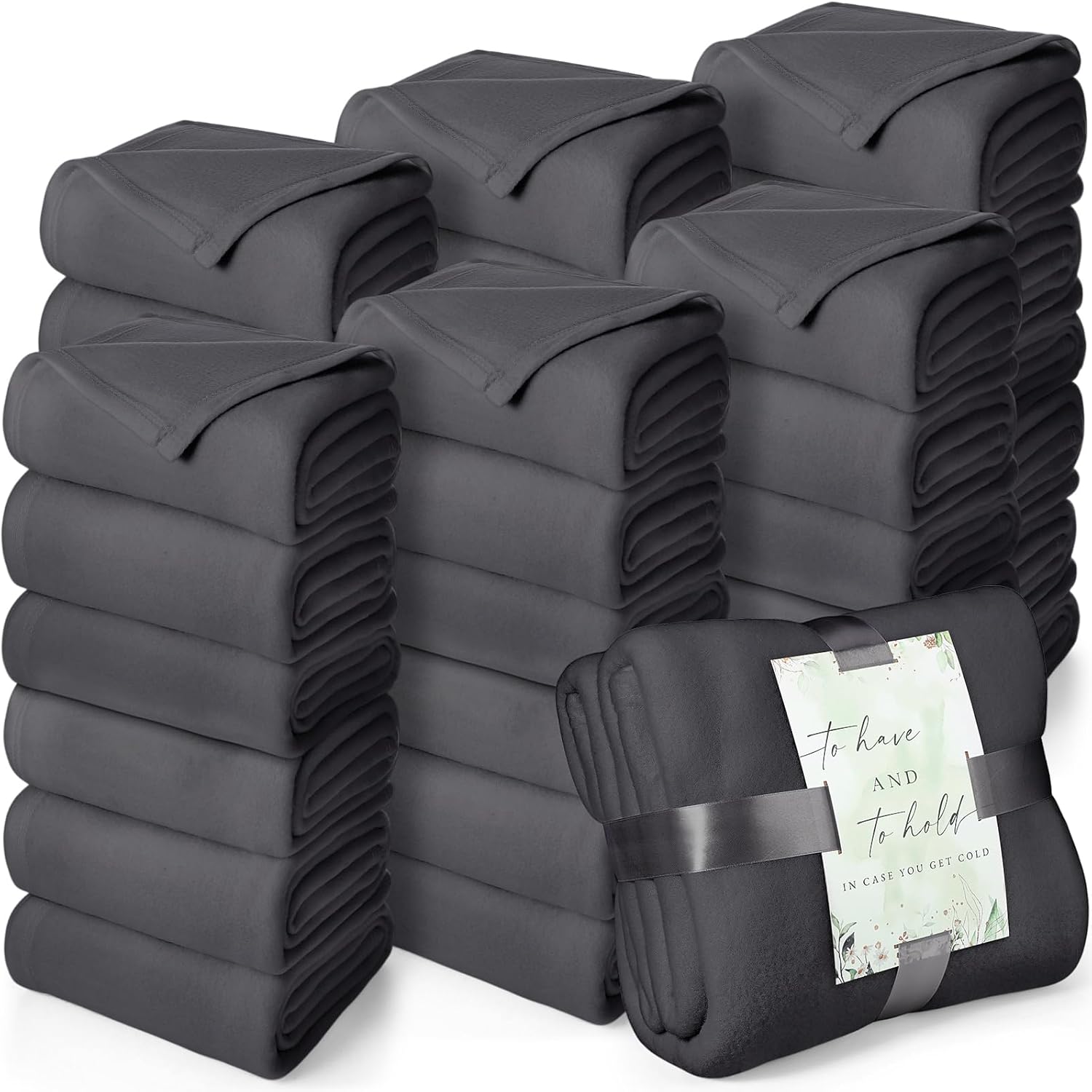 Buryeah 48 Pack Oeko-tex Certified Wedding Flannel Throw Blanket Bulk 50 x 60 Inch Soft Fleece Lap Blanket with Thank You Cards Ribbon for Guests Sleepover Spa Slumber Favors Gifts (Lake Blue) - Image 17