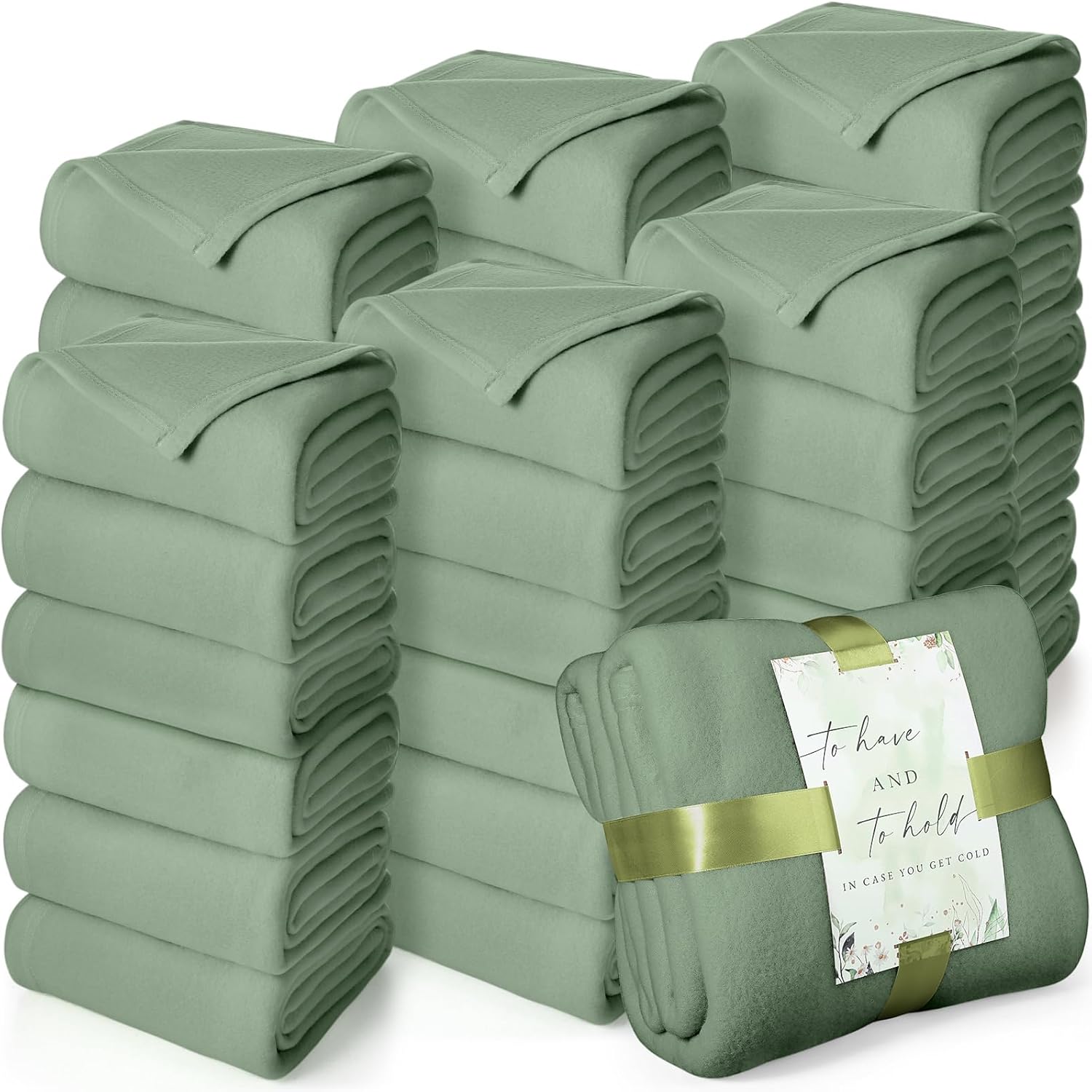 Buryeah 48 Pack Oeko-tex Certified Wedding Flannel Throw Blanket Bulk 50 x 60 Inch Soft Fleece Lap Blanket with Thank You Cards Ribbon for Guests Sleepover Spa Slumber Favors Gifts (Lake Blue) - Image 9