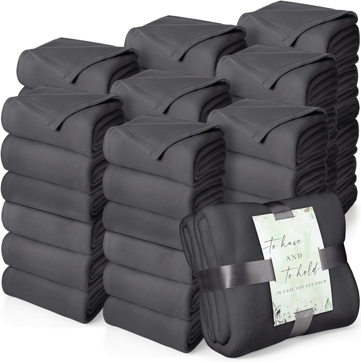 Buryeah 48 Pack Oeko-tex Certified Wedding Flannel Throw Blanket Bulk 50 x 60 Inch Soft Fleece Lap Blanket with Thank You Cards Ribbon for Guests Sleepover Spa Slumber Favors Gifts (Lake Blue) - Image 21