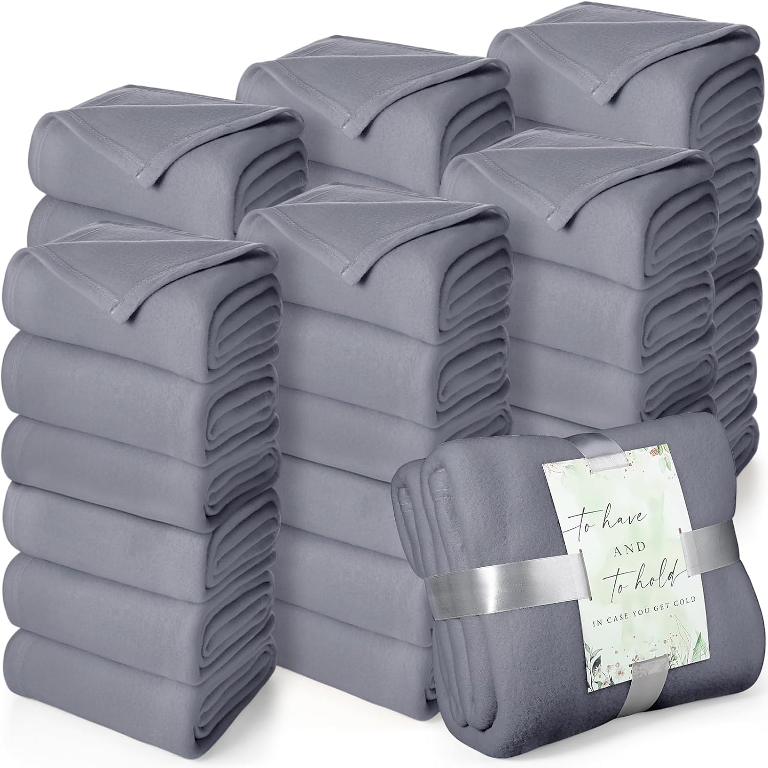 Buryeah 48 Pack Oeko-tex Certified Wedding Flannel Throw Blanket Bulk 50 x 60 Inch Soft Fleece Lap Blanket with Thank You Cards Ribbon for Guests Sleepover Spa Slumber Favors Gifts (Lake Blue) - Image 11