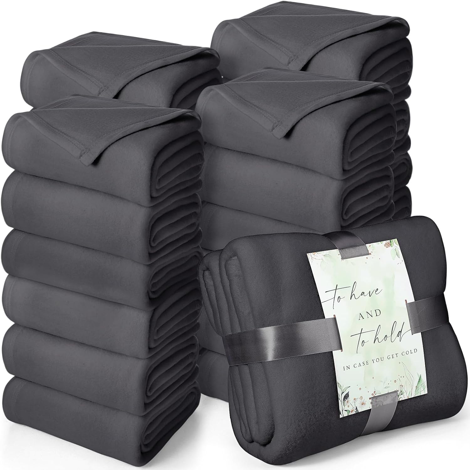 Buryeah 48 Pack Oeko-tex Certified Wedding Flannel Throw Blanket Bulk 50 x 60 Inch Soft Fleece Lap Blanket with Thank You Cards Ribbon for Guests Sleepover Spa Slumber Favors Gifts (Lake Blue) - Image 10