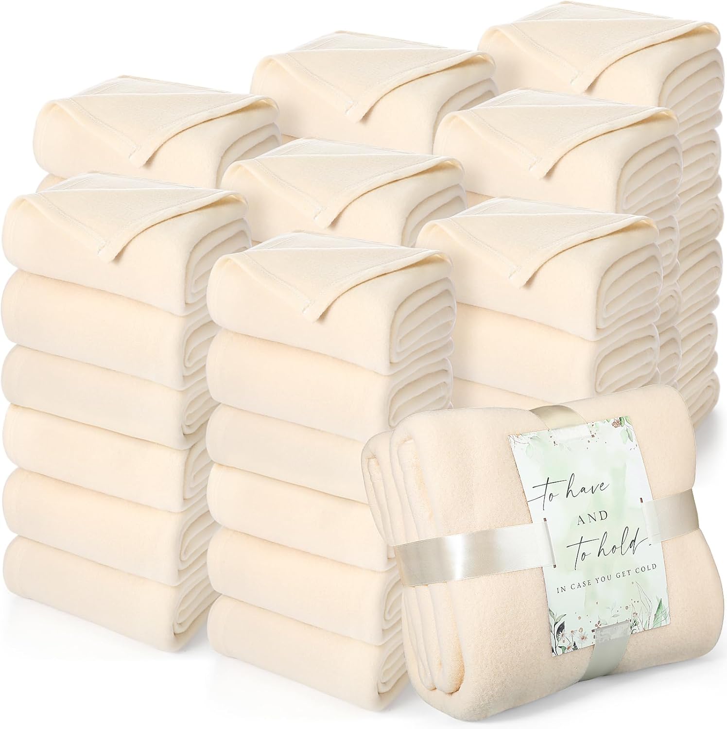 Buryeah 48 Pack Oeko-tex Certified Wedding Flannel Throw Blanket Bulk 50 x 60 Inch Soft Fleece Lap Blanket with Thank You Cards Ribbon for Guests Sleepover Spa Slumber Favors Gifts (Lake Blue) - Image 18