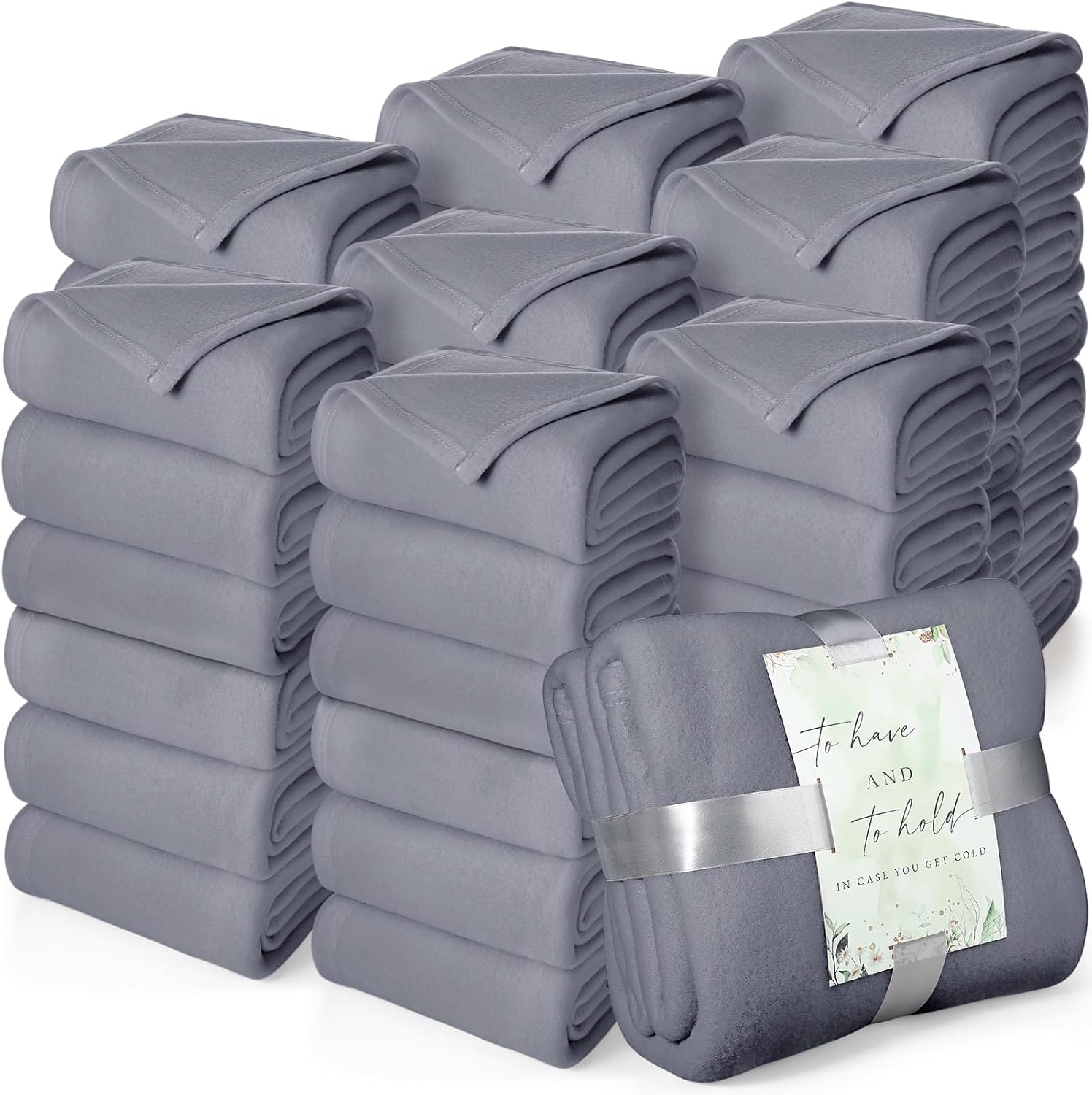 Buryeah 48 Pack Oeko-tex Certified Wedding Flannel Throw Blanket Bulk 50 x 60 Inch Soft Fleece Lap Blanket with Thank You Cards Ribbon for Guests Sleepover Spa Slumber Favors Gifts (Lake Blue) - Image 16