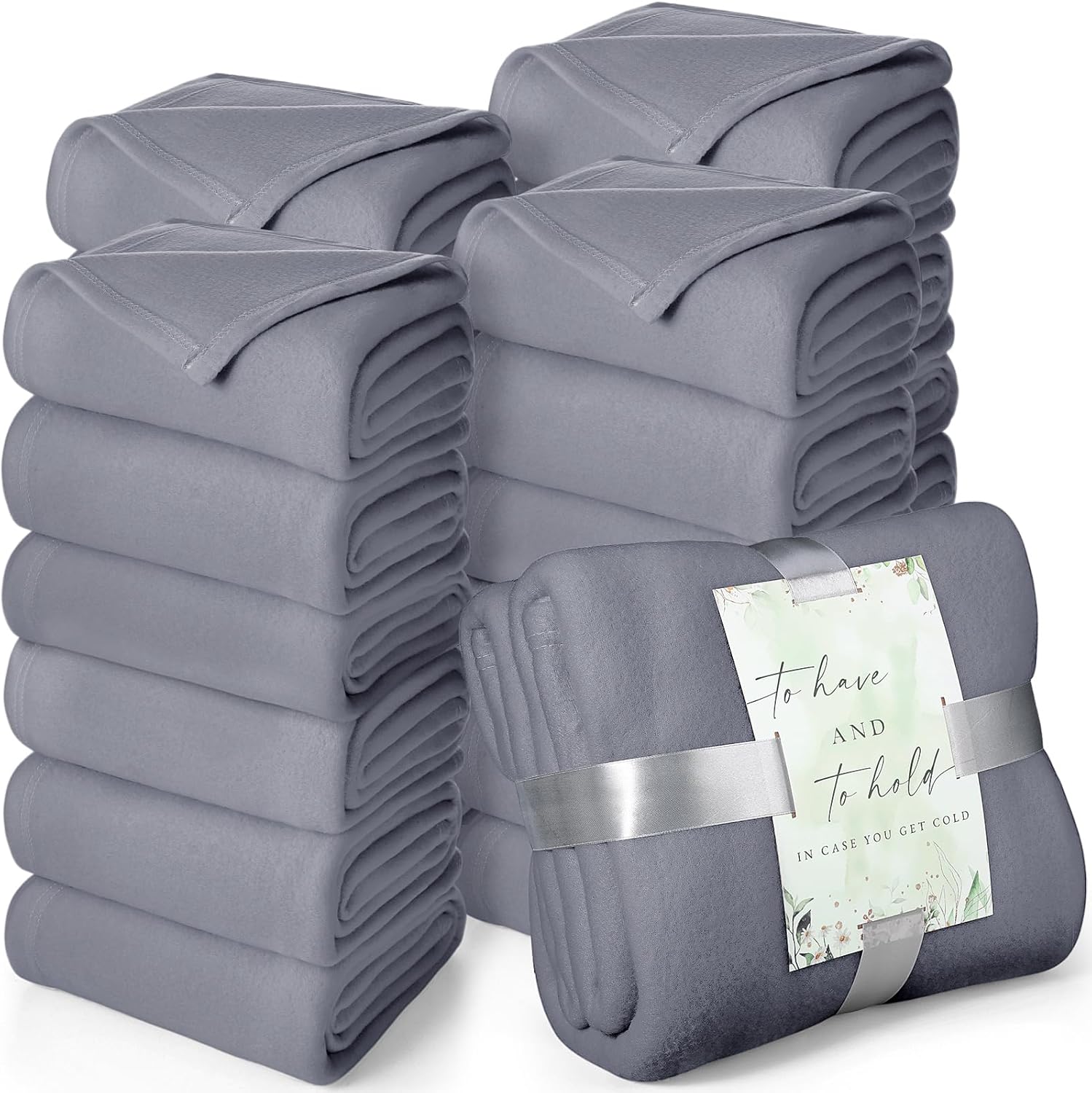 Buryeah 48 Pack Oeko-tex Certified Wedding Flannel Throw Blanket Bulk 50 x 60 Inch Soft Fleece Lap Blanket with Thank You Cards Ribbon for Guests Sleepover Spa Slumber Favors Gifts (Lake Blue) - Image 13