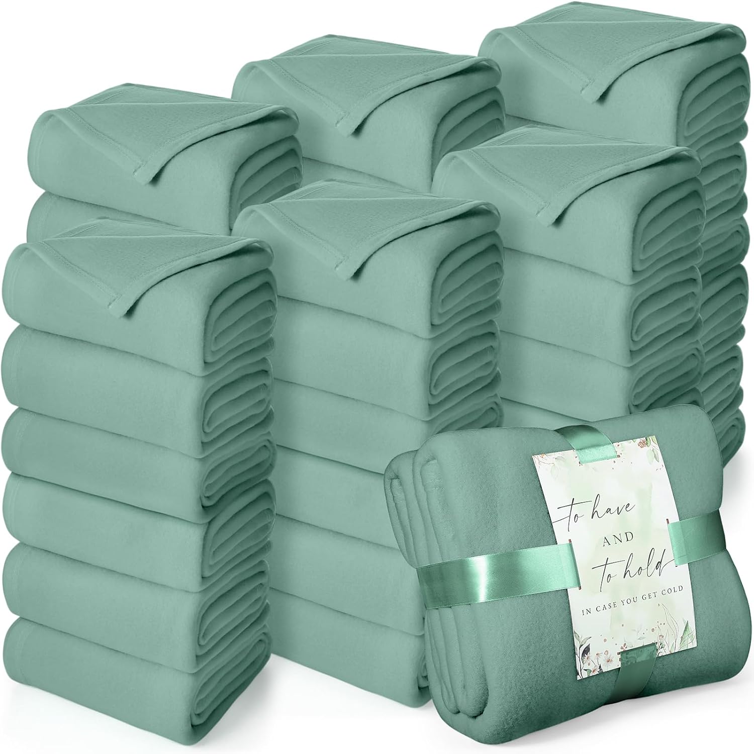 Buryeah 48 Pack Oeko-tex Certified Wedding Flannel Throw Blanket Bulk 50 x 60 Inch Soft Fleece Lap Blanket with Thank You Cards Ribbon for Guests Sleepover Spa Slumber Favors Gifts (Lake Blue) - Image 14