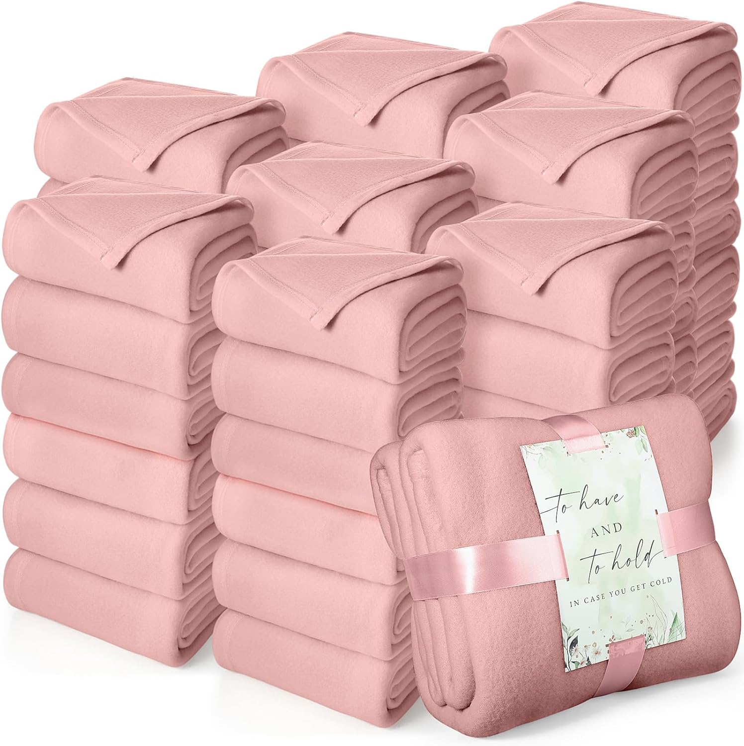 Buryeah 48 Pack Oeko-tex Certified Wedding Flannel Throw Blanket Bulk 50 x 60 Inch Soft Fleece Lap Blanket with Thank You Cards Ribbon for Guests Sleepover Spa Slumber Favors Gifts (Lake Blue) - Image 20