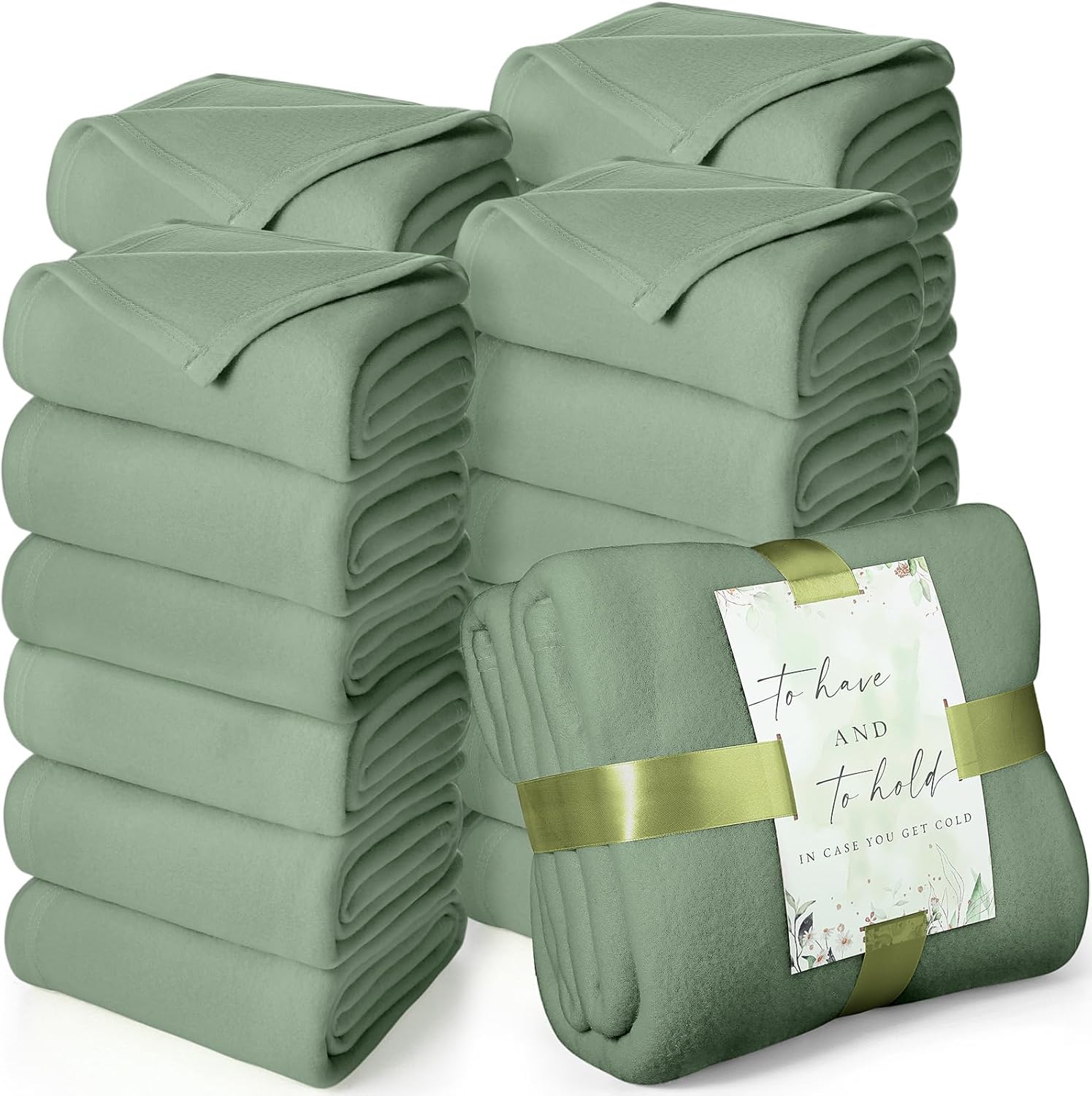 Buryeah 48 Pack Oeko-tex Certified Wedding Flannel Throw Blanket Bulk 50 x 60 Inch Soft Fleece Lap Blanket with Thank You Cards Ribbon for Guests Sleepover Spa Slumber Favors Gifts (Lake Blue) - Image 12