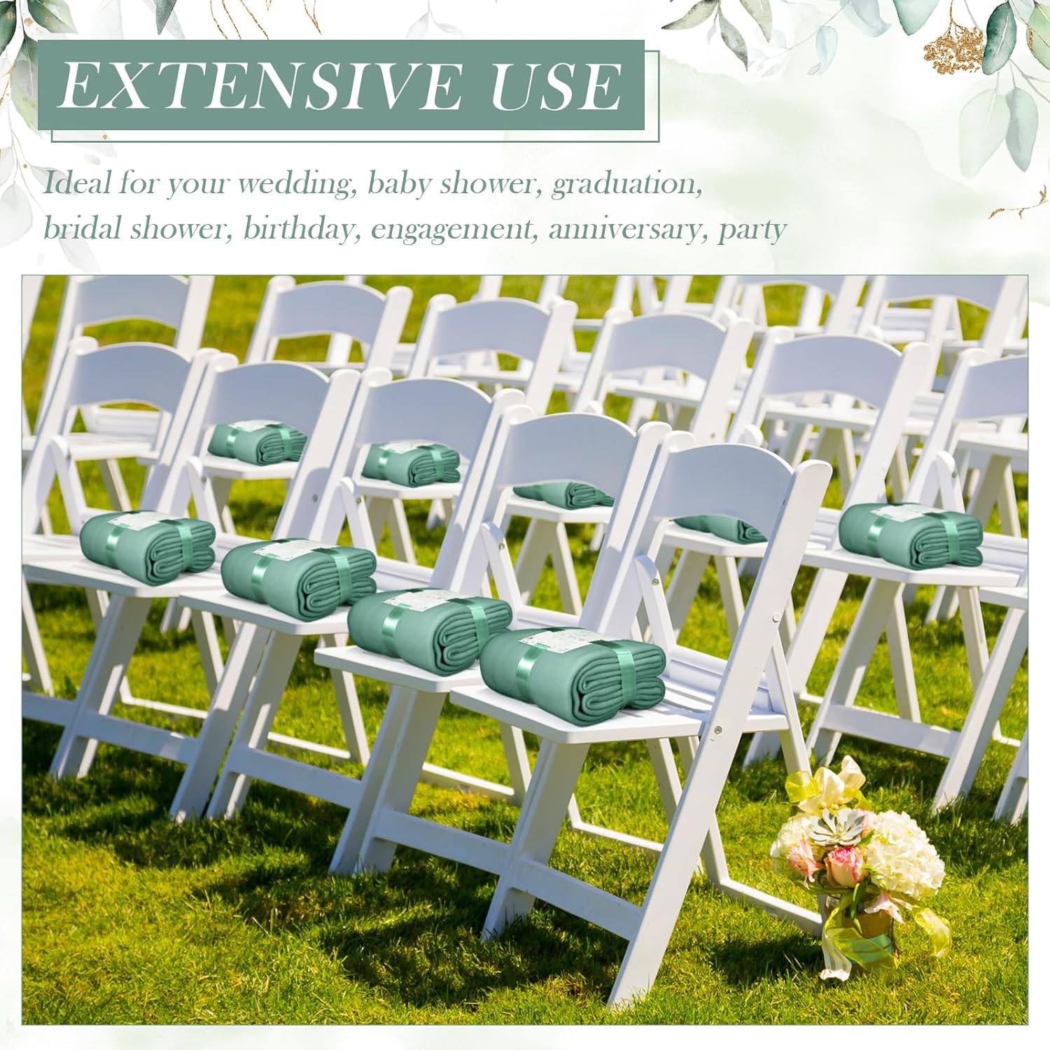 Buryeah 48 Pack Oeko-tex Certified Wedding Flannel Throw Blanket Bulk 50 x 60 Inch Soft Fleece Lap Blanket with Thank You Cards Ribbon for Guests Sleepover Spa Slumber Favors Gifts (Lake Blue) - Image 4