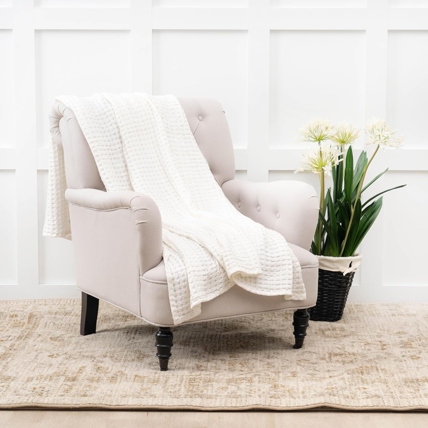 C&F Home 90"x92" Ivory Full\/Queen Luxury Premium 50% Natural Fibers 50% Cotton Waffle Lightweight Breathable Cooling Weighted Throw Blanket Home Living Room Bedroom Couch Sofa Cozy Fall Autumn Harvest - Image 2