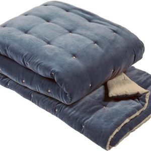 Christy Jaipur Luxury Quilted Throw | Silky Soft and Smooth Cotton Velvet | Generously Filled Plush Blanket | 55'' x 79'' | Ink Blue