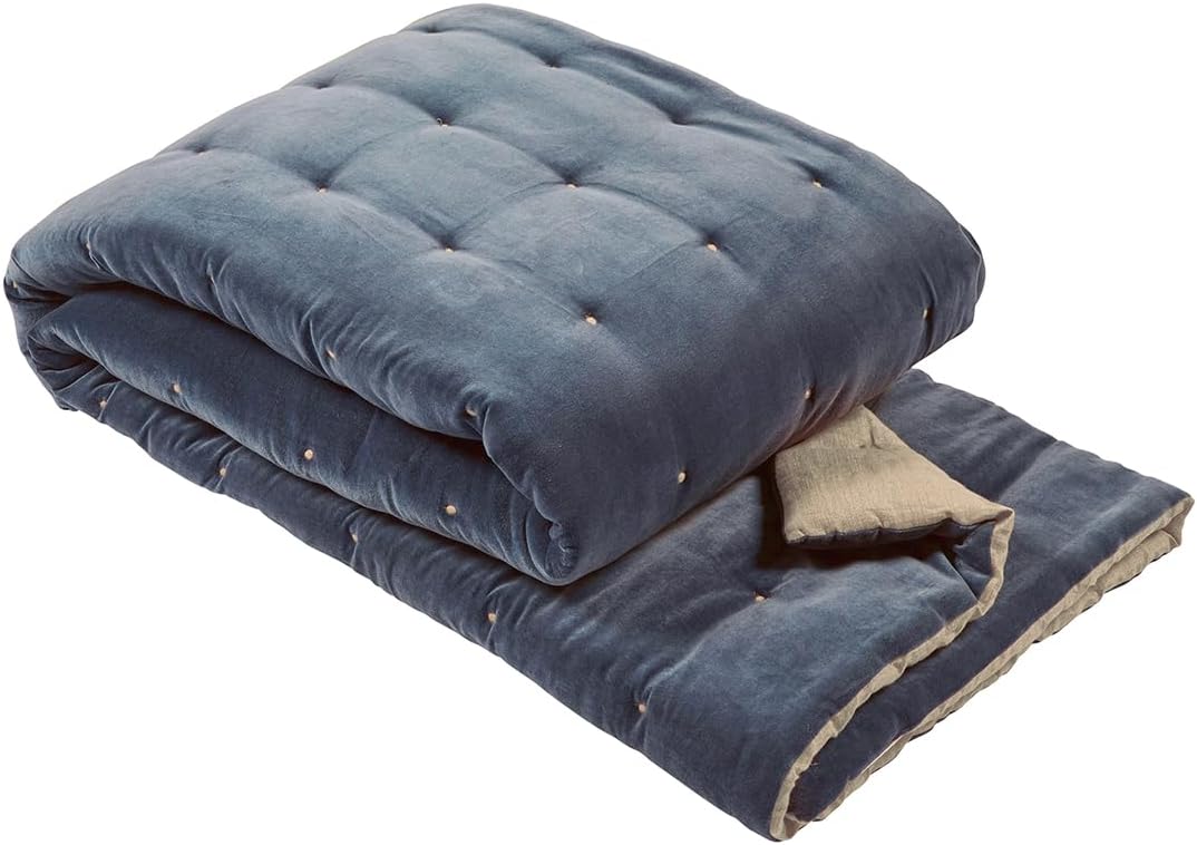 Christy Jaipur Luxury Quilted Throw | Silky Soft and Smooth Cotton Velvet | Generously Filled Plush Blanket | 55'' x 79'' | Ink Blue