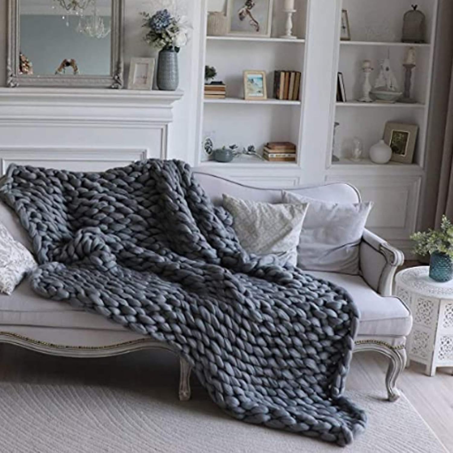 Chunky Knit Blanket,Warm and Comfortable Handwoven Throw Blankets,Giant Chenille Yarn Decorate Pet Bed Chair Cushion Carpet for Bedroom Home Decor - Image 5