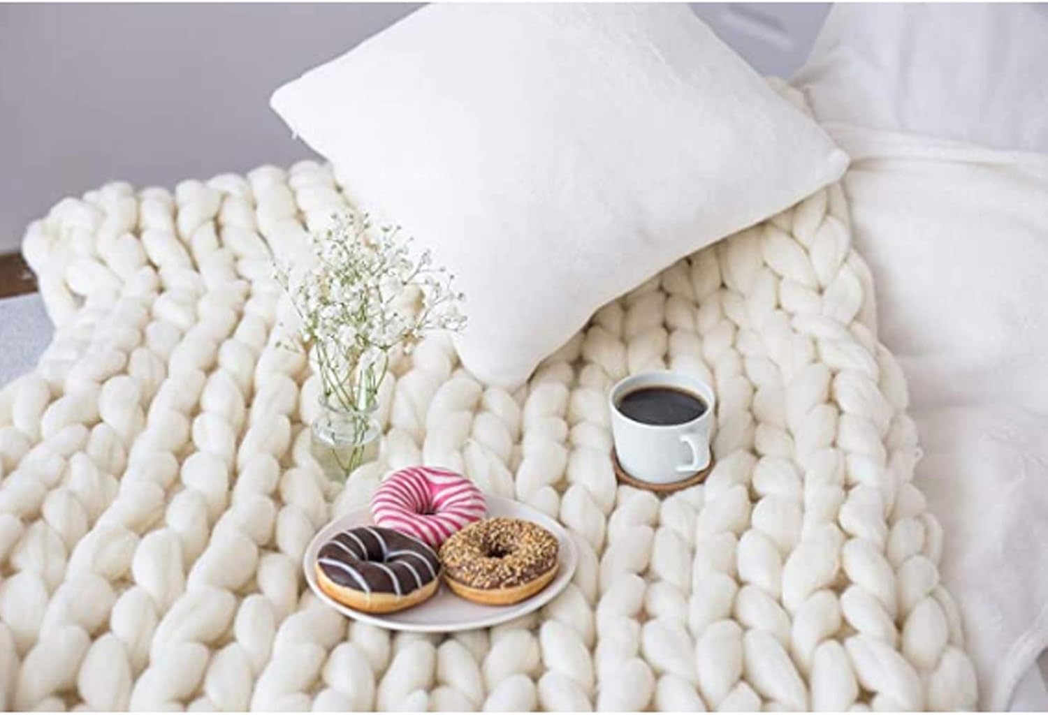 Chunky Knit Blanket,Warm and Comfortable Handwoven Throw Blankets,Giant Chenille Yarn Decorate Pet Bed Chair Cushion Carpet for Bedroom Home Decor - Image 8