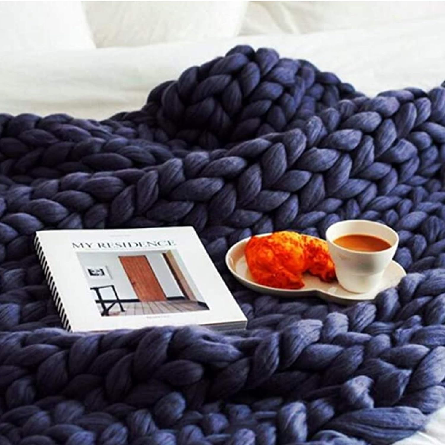 Chunky Knit Blanket,Warm and Comfortable Handwoven Throw Blankets,Giant Chenille Yarn Decorate Pet Bed Chair Cushion Carpet for Bedroom Home Decor - Image 7