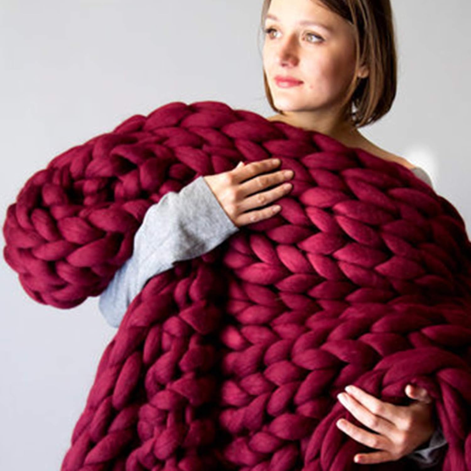 Chunky Knit Throw Blanket Inverse Growth Handmade Knitted Chenille Blankets Warm Soft Cozy Breathable for Sofa Couch Bed Home Decor Giant Yarn