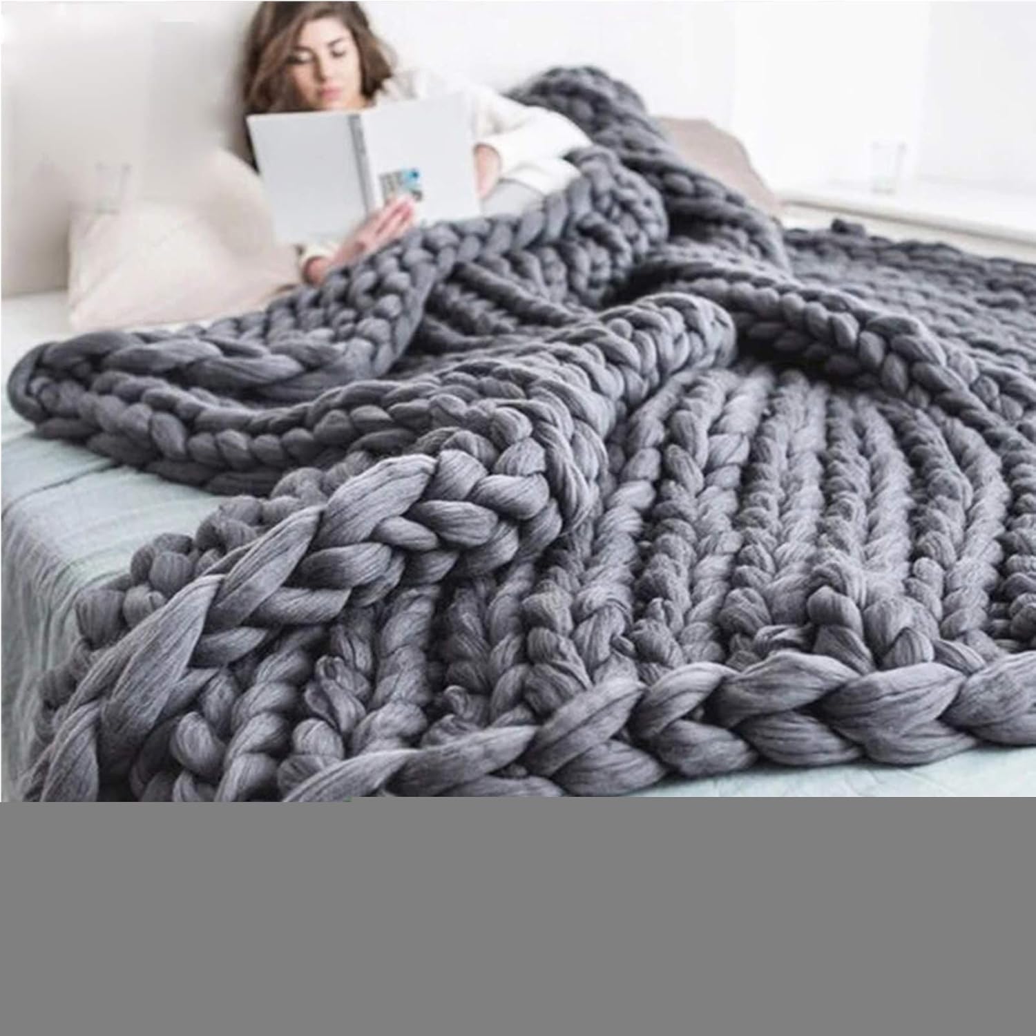 Chunky Knit Throw Blanket Inverse Growth Handmade Knitted Chenille Blankets Warm Soft Cozy Breathable for Sofa Couch Bed Home Decor Giant Yarn - Image 21