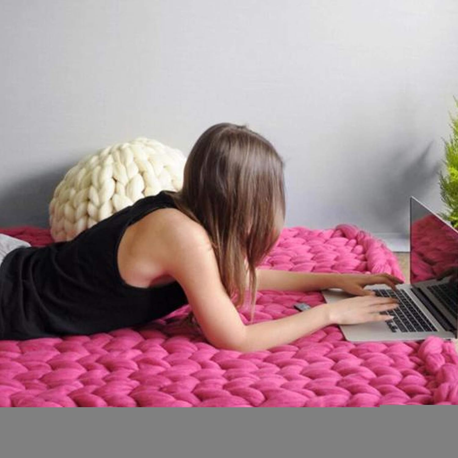 Chunky Knit Throw Blanket Inverse Growth Handmade Knitted Chenille Blankets Warm Soft Cozy Breathable for Sofa Couch Bed Home Decor Giant Yarn - Image 19