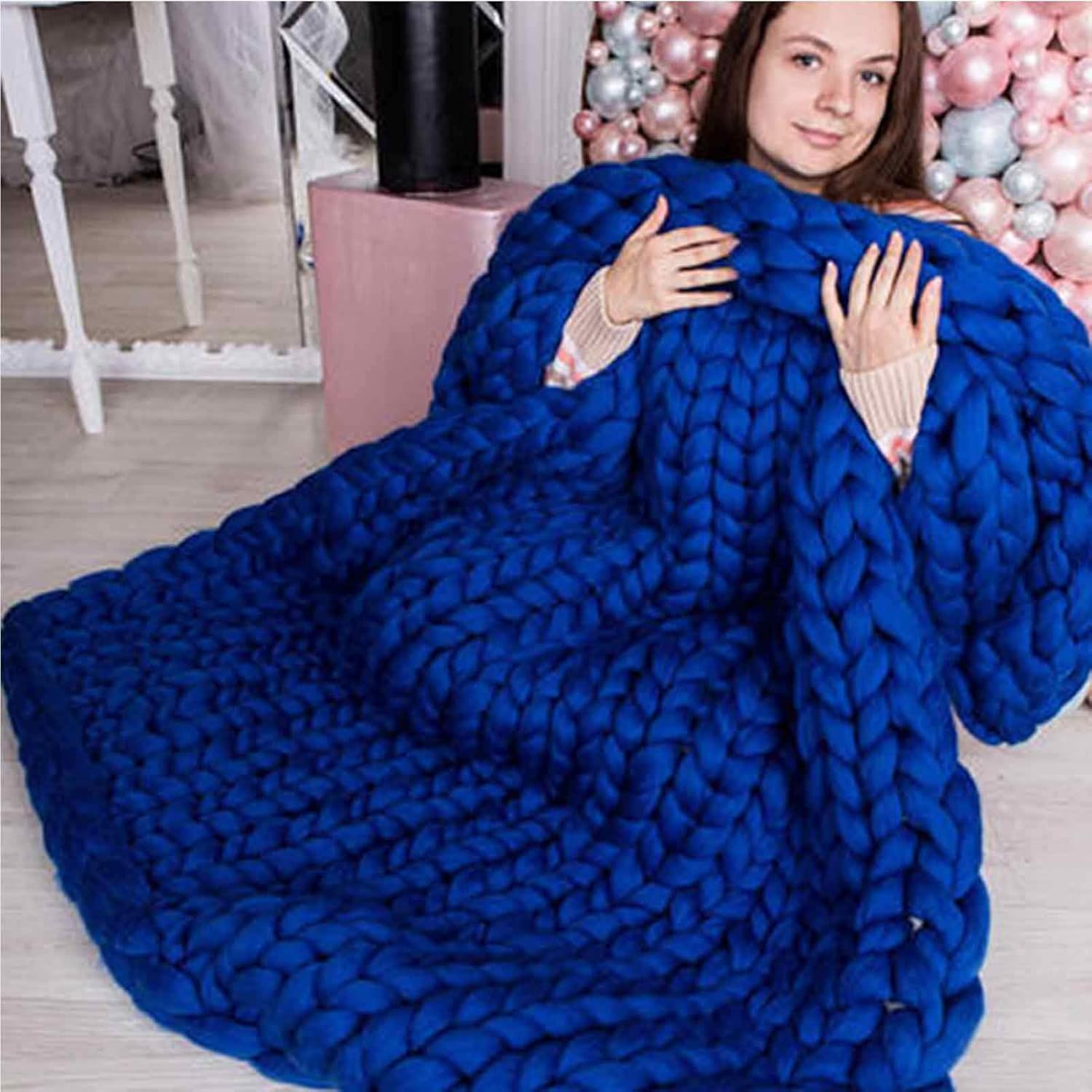 Chunky Knit Throw Blanket Inverse Growth Handmade Knitted Chenille Blankets Warm Soft Cozy Breathable for Sofa Couch Bed Home Decor Giant Yarn - Image 10