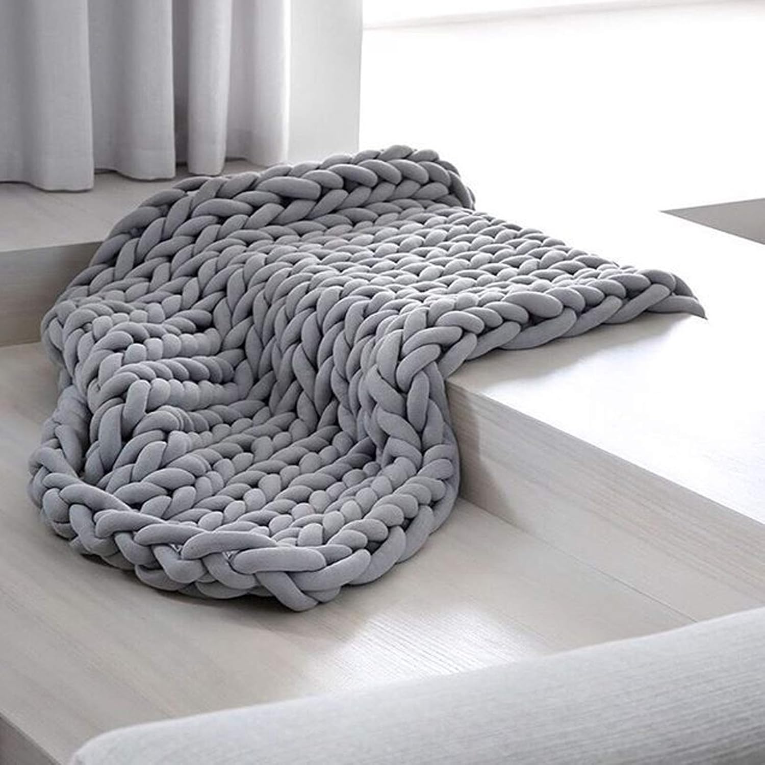 Chunky Knit Throw Blanket Inverse Growth Handmade Knitted Chenille Blankets Warm Soft Cozy Breathable for Sofa Couch Bed Home Decor Giant Yarn - Image 11