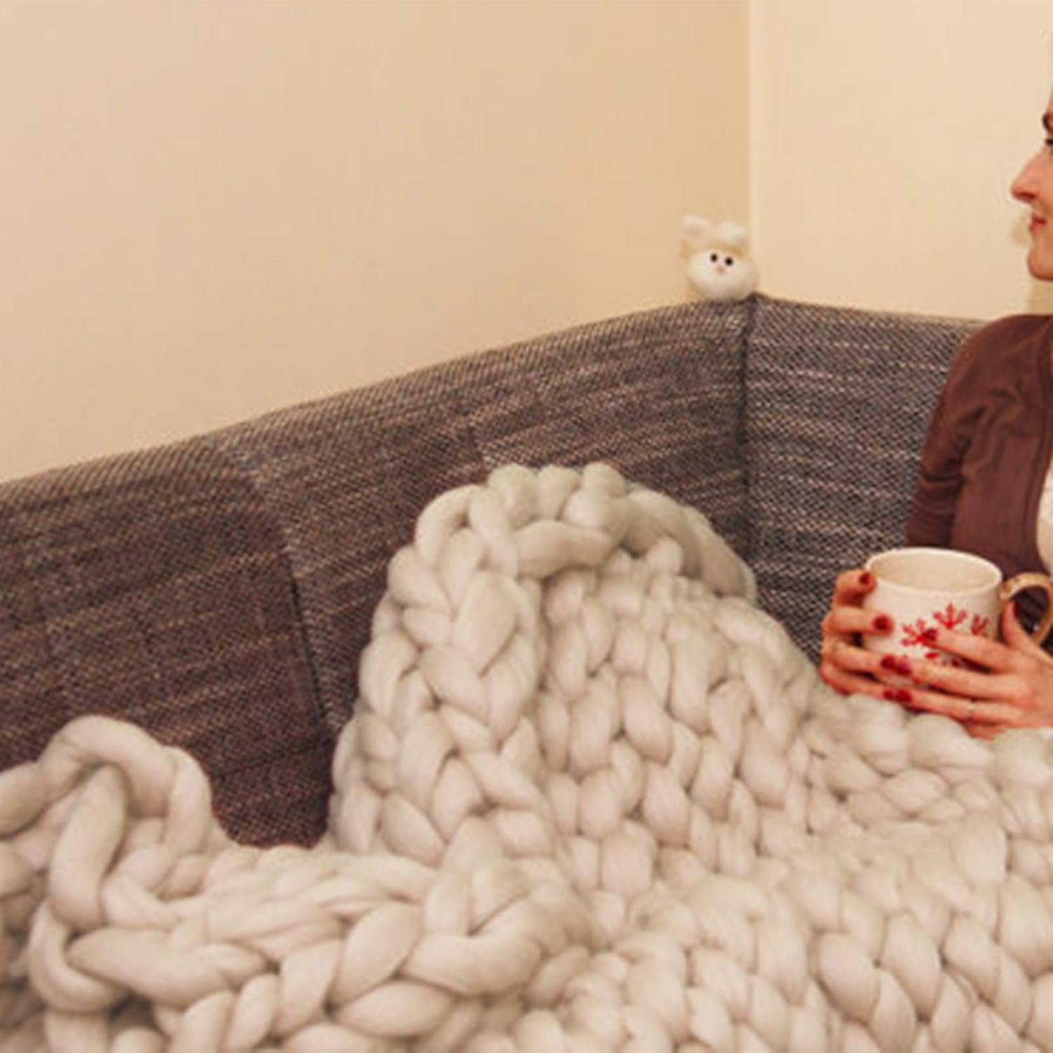 Chunky Knit Throw Blanket Inverse Growth Handmade Knitted Chenille Blankets Warm Soft Cozy Breathable for Sofa Couch Bed Home Decor Giant Yarn - Image 14