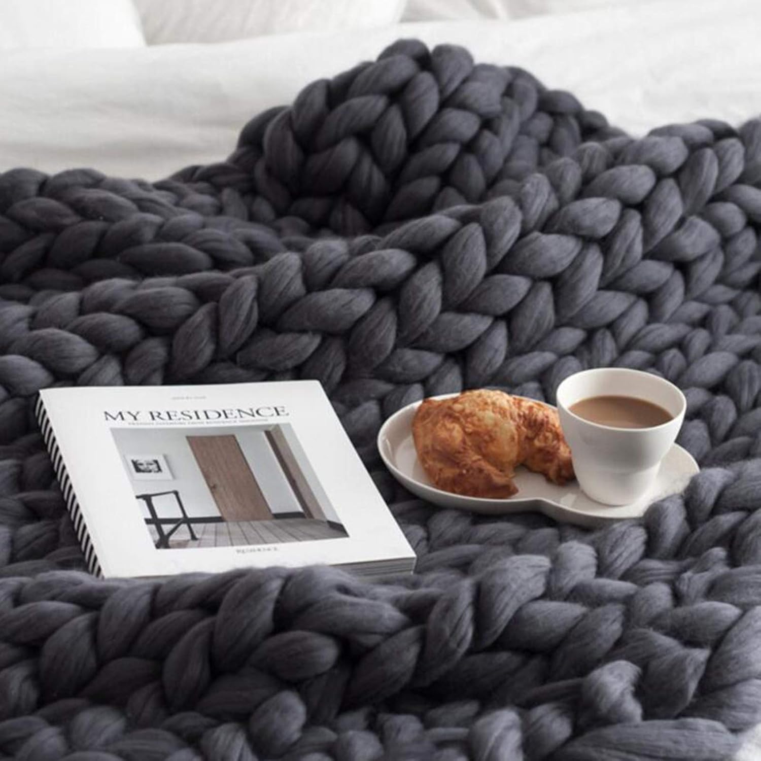 Coarse Knitted Chunky Blanket,Large Arm Throw Blanket for Sofa,Beautiful Home Decor-Handwoven-Warm Comfortable and Breathable-Modern Bedding,for Bedroom Decor Pet Bed Chair Mat - Image 2