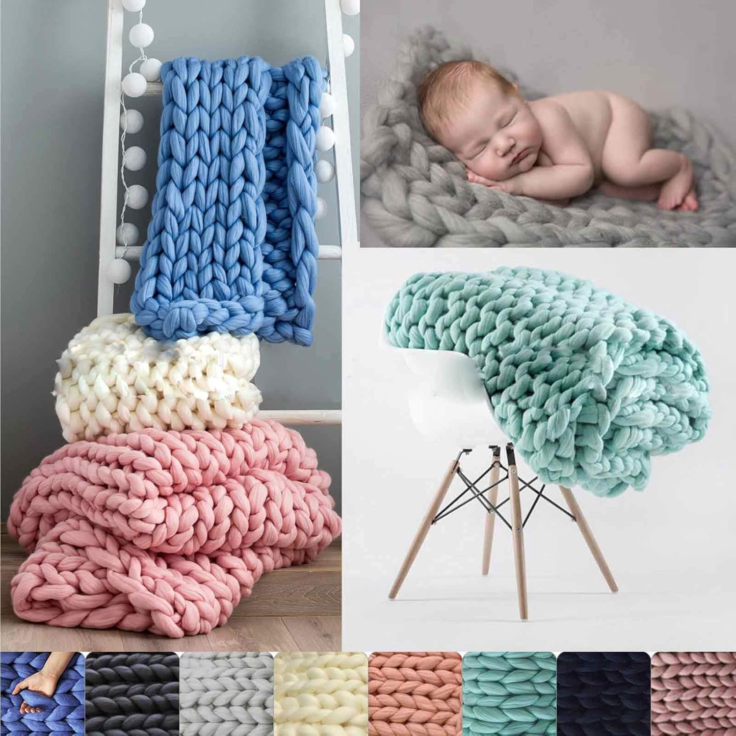 Coarse Knitted Chunky Blanket,Large Arm Throw Blanket for Sofa,Beautiful Home Decor-Handwoven-Warm Comfortable and Breathable-Modern Bedding,for Bedroom Decor Pet Bed Chair Mat - Image 3