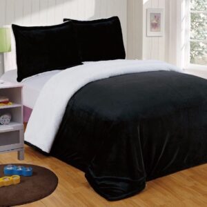 Collection Reversible Micro-Mink Sherpa Throw Blanket King, Black