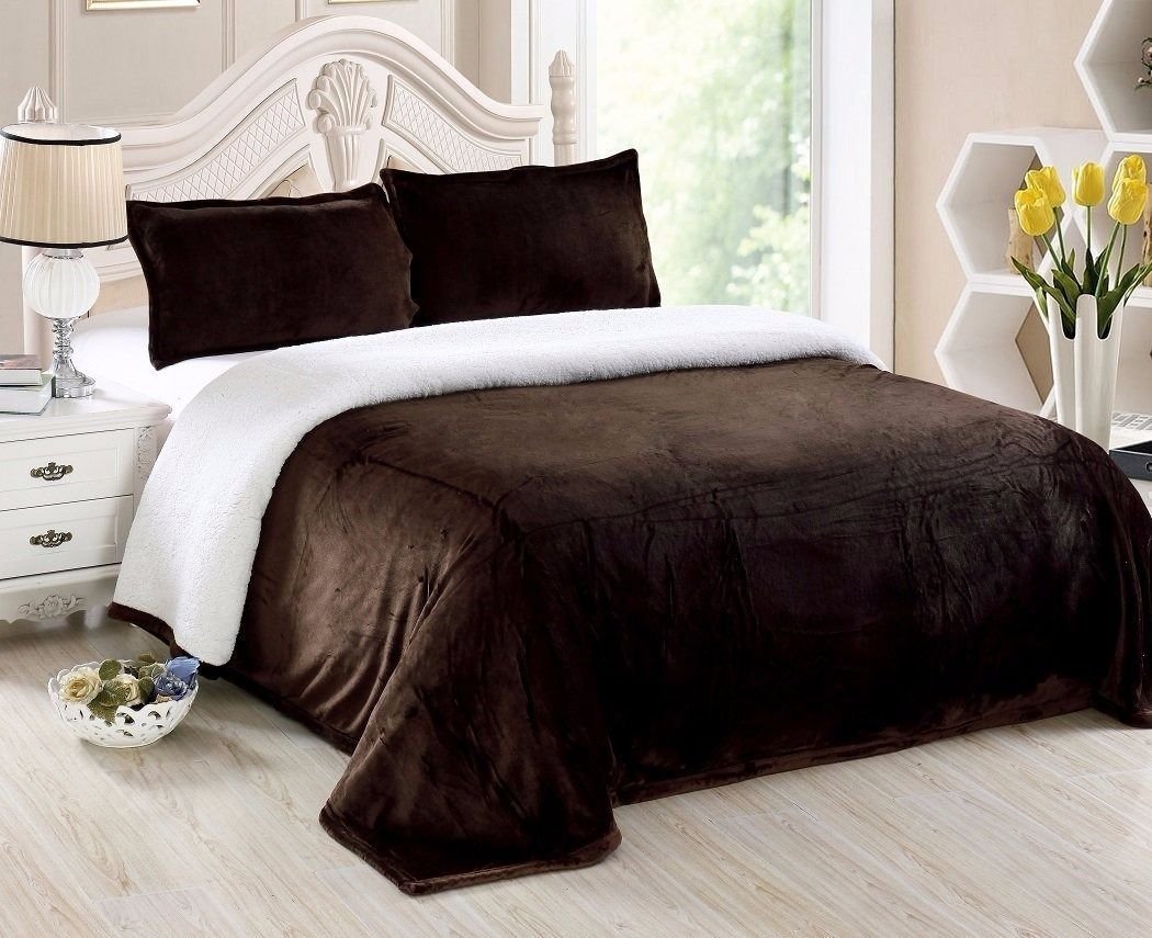 Collection Reversible Micro-Mink Sherpa Throw Blanket King, Chocolate