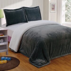Collection Reversible Micro-Mink Sherpa Throw Blanket King, Gray