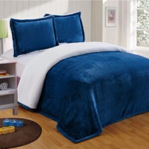 Collection Reversible Micro-Mink Sherpa Throw Blanket King, Navy