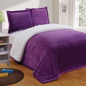 Collection Reversible Micro-Mink Sherpa Throw Blanket King, Purple